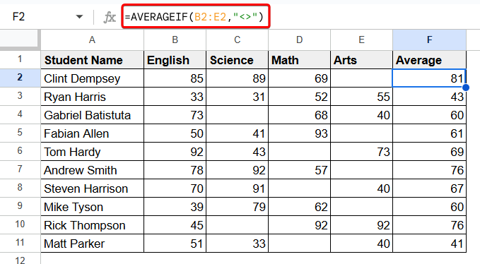 Average Excluding Blank