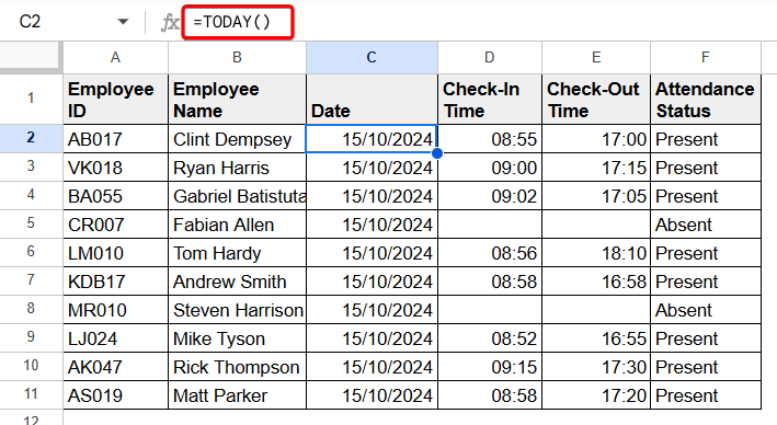 Google Sheets Current Date