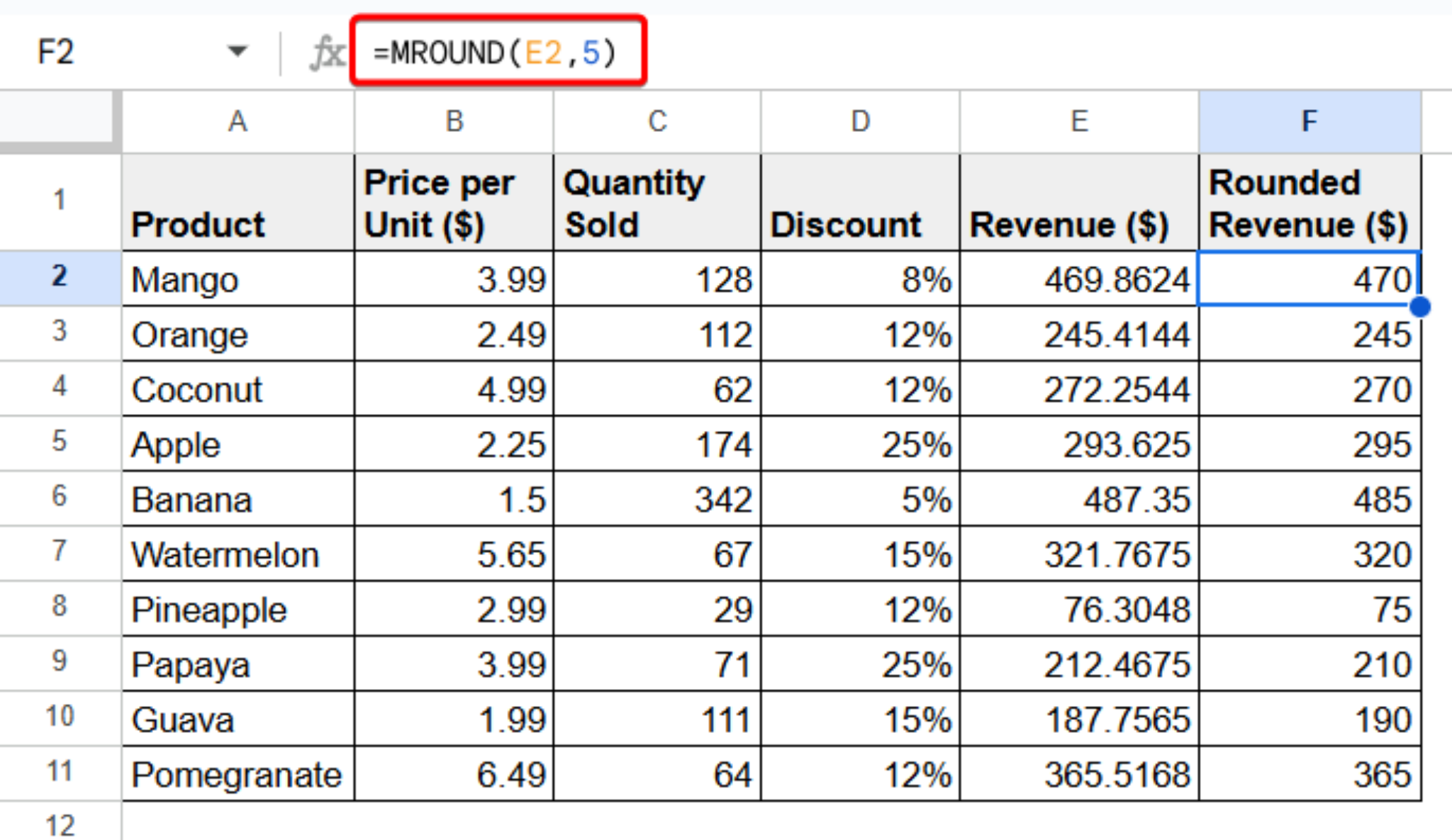 Rounding Numbers in Google Sheets: Nearest 5, 10, 100 & More - Excel ...
