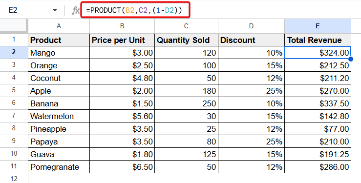 How to Use the Multiplication Functions to Multiply in Google Sheets