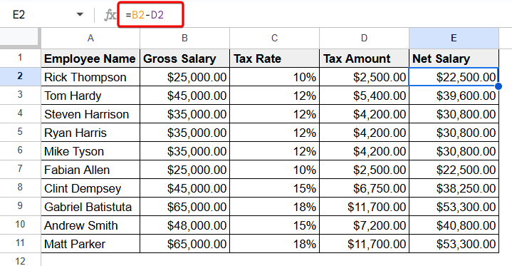 How to Subtract a Percentage in Google Sheets