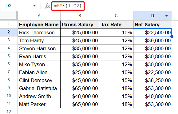 How to Subtract a Percentage in Google Sheets