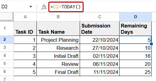 Google Sheets Count Days From Date To Today