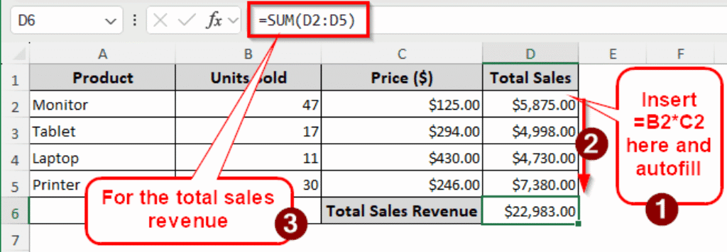 How to Calculate Total Sales in Excel (4 Different Examples) - Excel ...