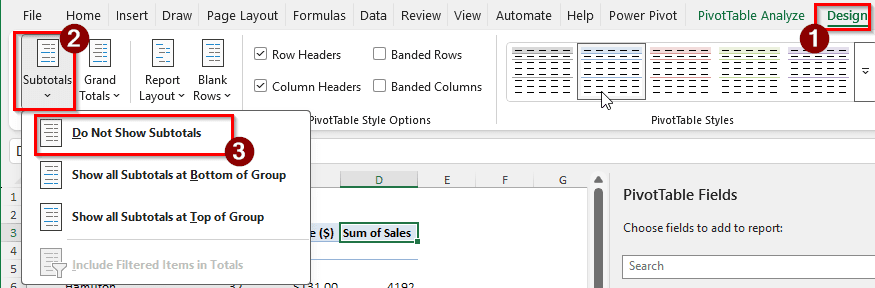 Making Use of a PivotTable to Calculate the Total Sales
