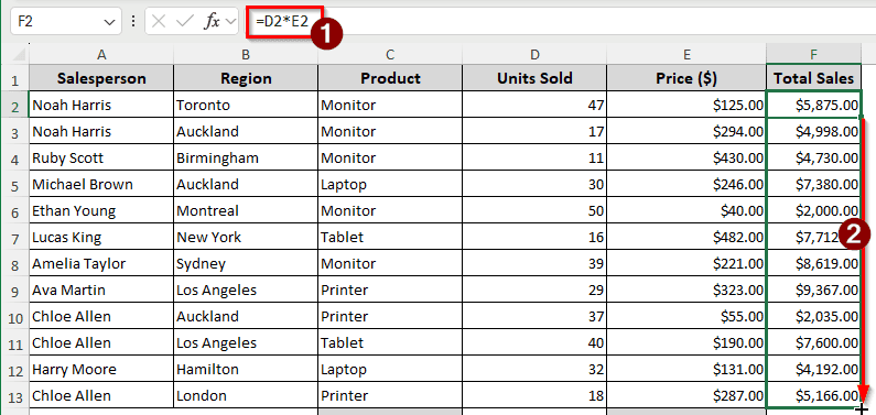Using the SUM Function to Calculate the Total Sales