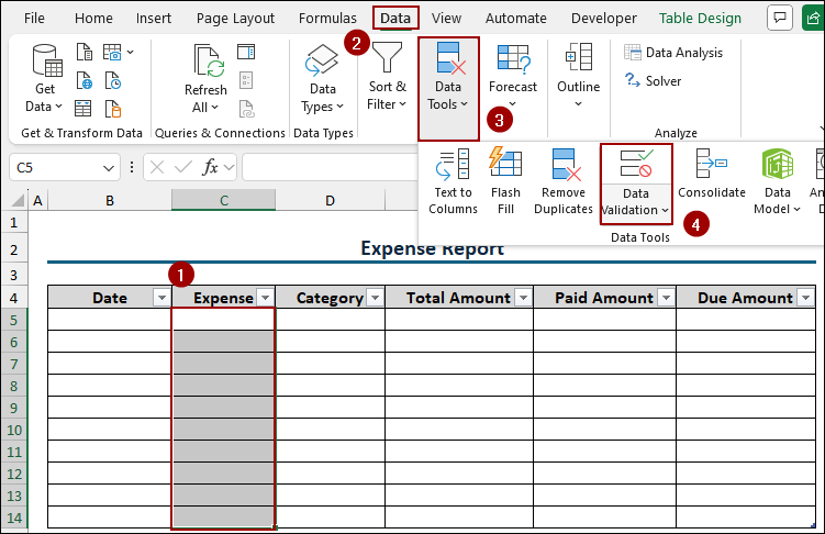 Steps to Create an Expense Report in Excel