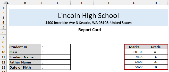 Steps to Make a Report Card in Excel