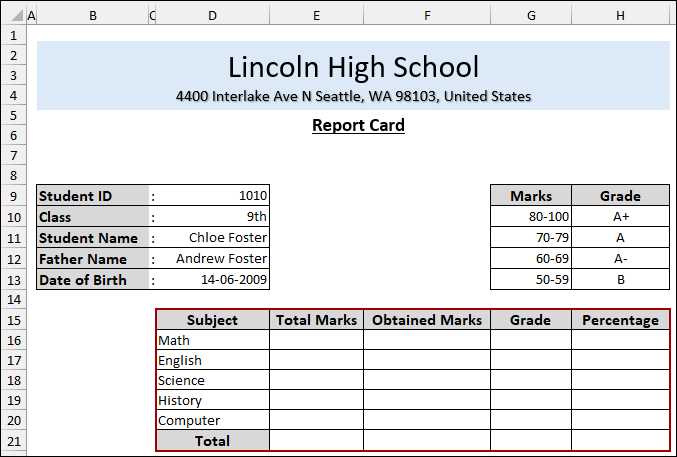 Steps to Make a Report Card in Excel