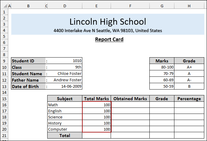 Steps to Make a Report Card in Excel