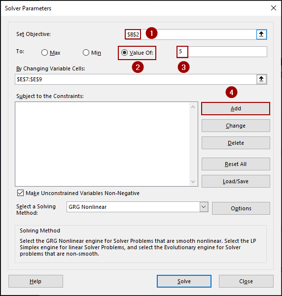 Using Solver to Find the Equation Values of X, Y, and Z