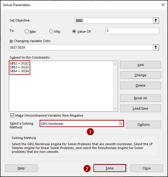 Using Solver to Find the Equation Values of X, Y, and Z