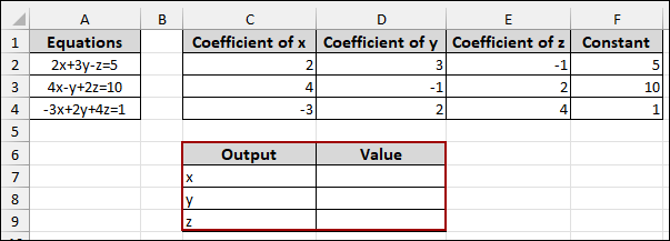 Solving Linear Equations Using MINVERSE and MMULT Functions in Excel