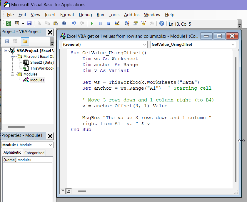 Apply Offset Property to Get Cell Values Using Relative Positioning