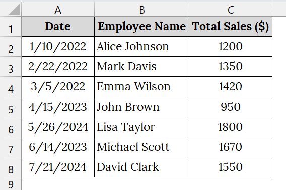 Apply the Filter Tool to Filter Dates by Month and Year in Excel