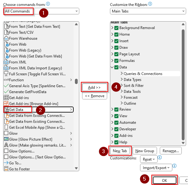Customize Ribbon to Access the Get Data From Web Feature