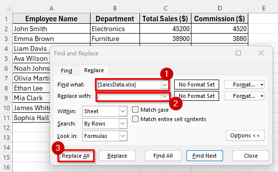 Use Find and Replace to Remove External References