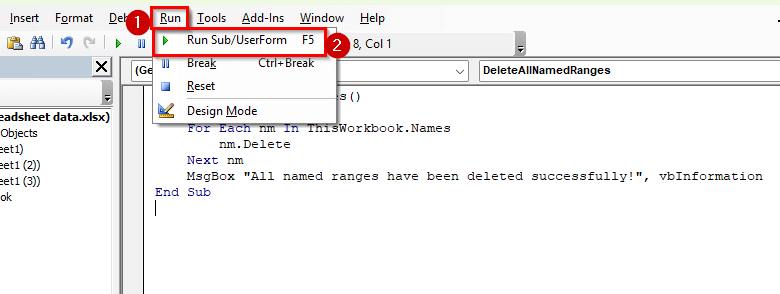 Applying VBA to Delete Named Range in Excel