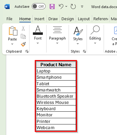 Linking an Excel List into Word Using Paste Special
