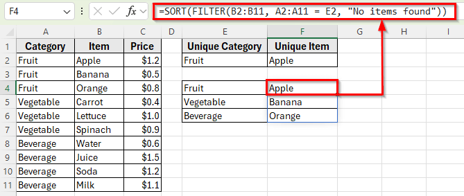 Create a Dynamic Drop-Down List Based on a Cell Value Using FILTER and UNIQUE