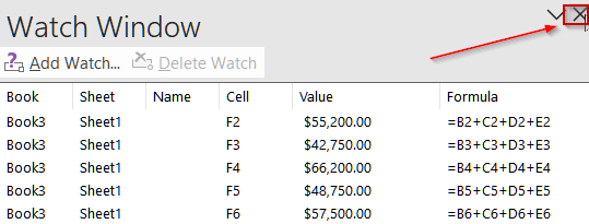Deleting Cells from the Watch Window
