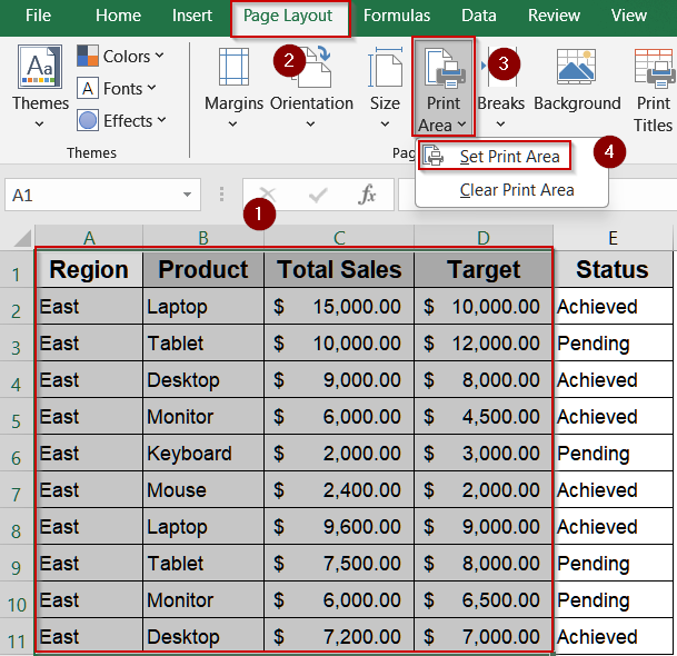 Define Print Area for Each Sheet Manually