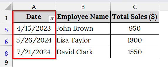 Apply the Filter Tool to Filter Dates by Month and Year in Excel
