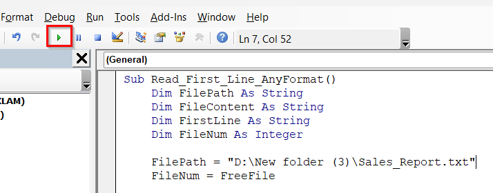 Read First Line of a Text File Using VBA in a MsgBox