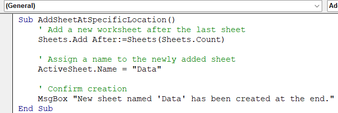 Add a Sheet at a Specific Location in Excel VBA