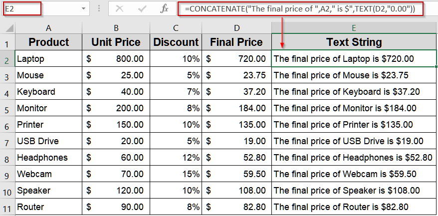 Combining Results As a Text String with CONCAT or CONCATENATE Functions