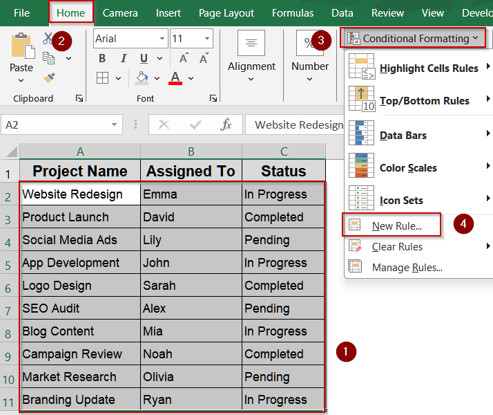 Steps to Create a Drop Down List with Color in Excel