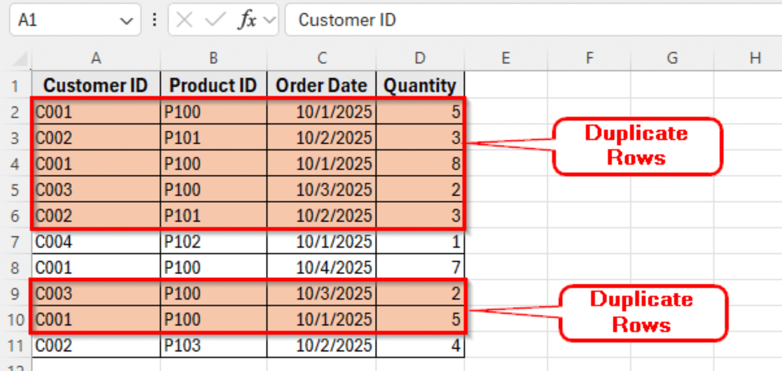 How to Find Duplicate Rows Based on Multiple Columns in Excel - Excel ...