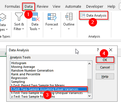 Perform an Unpaired T Test in Excel Using the Data Analysis ToolPak