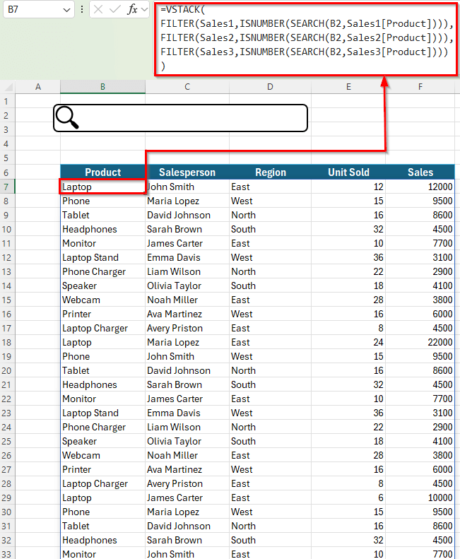 Create a Dynamic Search Box with FILTER Function for Multiple Sheets in Excel