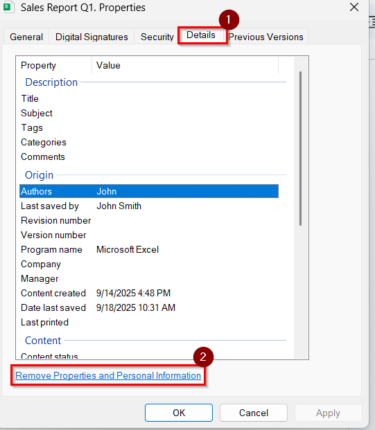 Use the File Properties Option to Remove “Last Modified By” Property