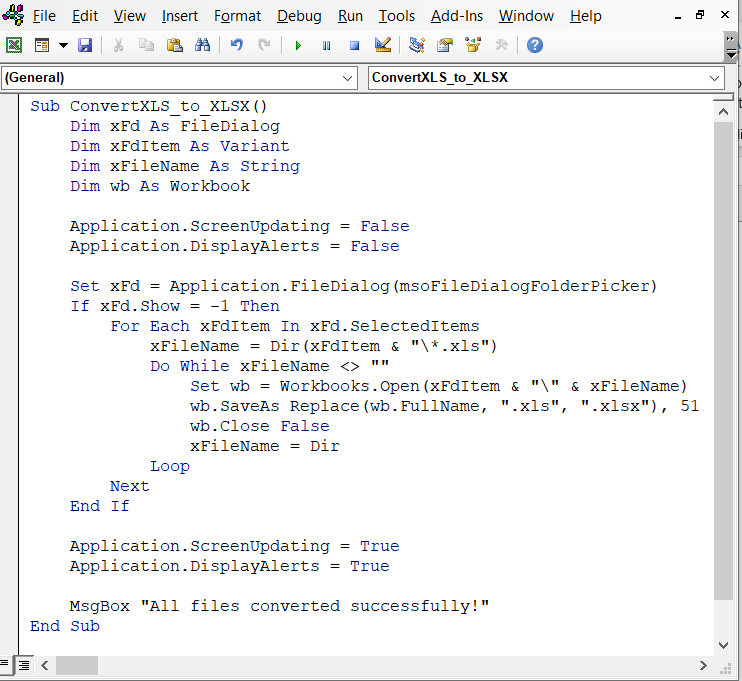 Applying VBA Macro to Convert Old Excel Files to a New Format
