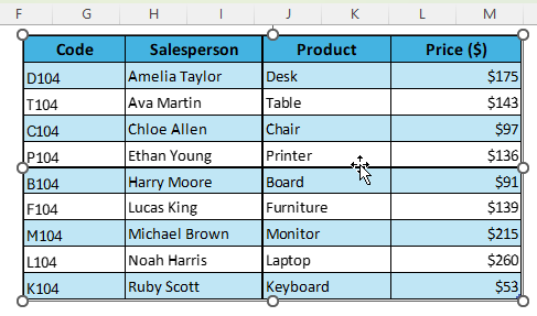 Use the Camera Tool to Make an Excel Table Movable