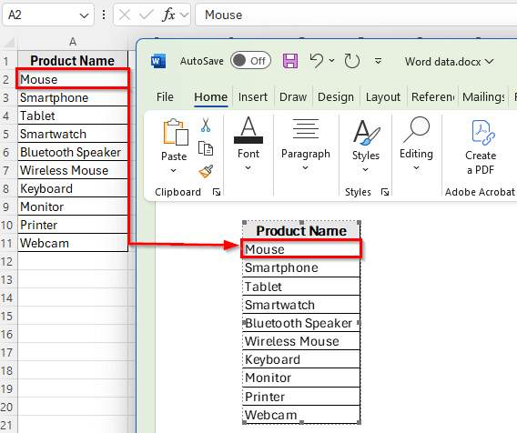 Linking an Excel List into Word Using Paste Special