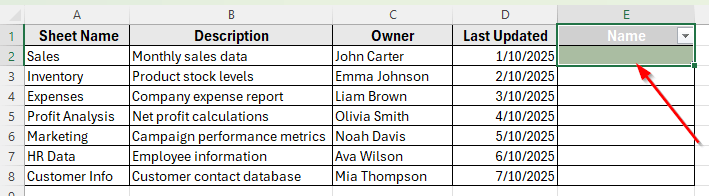 Using Power Query to Create Dynamic Table Of Content fo Tabs in Excel