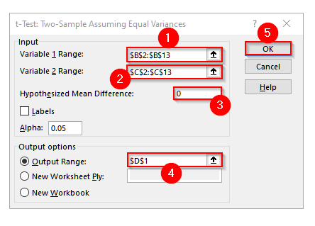 Perform an Unpaired T Test in Excel Using the Data Analysis ToolPak