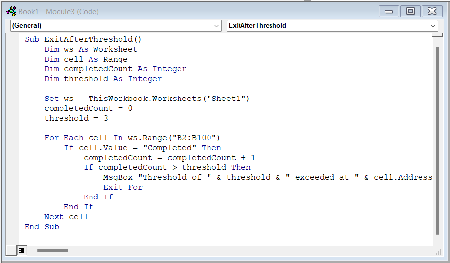 Examples of Exit For Command in Excel