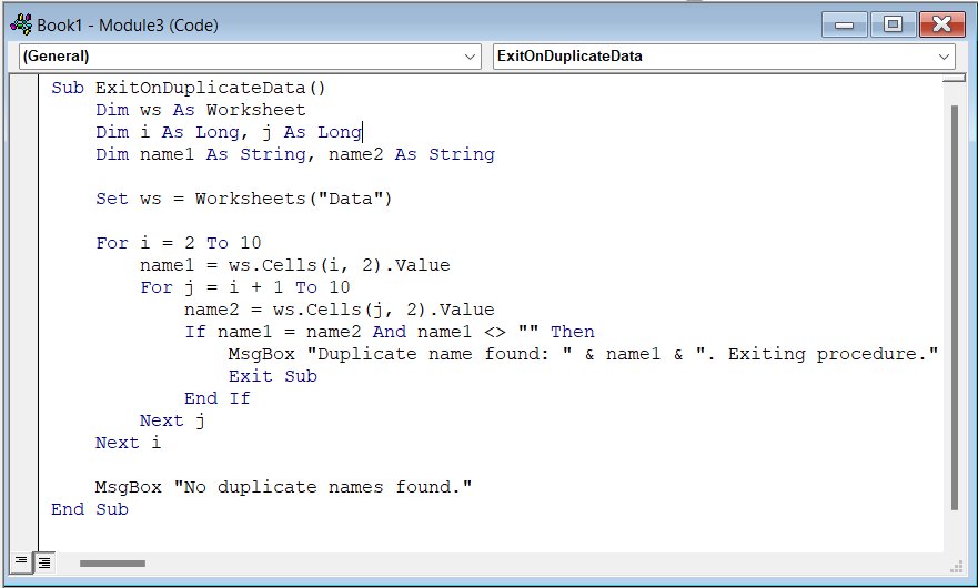 Examples of Exiting a Sub in Excel VBA 