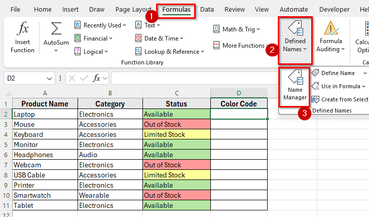 Count Colored Cells Using GET.CELL Function via Named Range