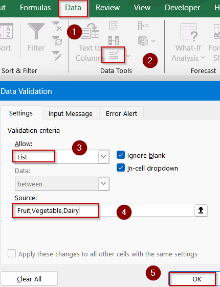 Dependent Dropdown List Using IF Function