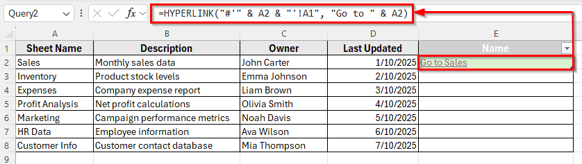 Using Power Query to Create Dynamic Table Of Content fo Tabs in Excel