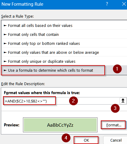 Highlight Rows Based on Multiple Conditions Using AND Function