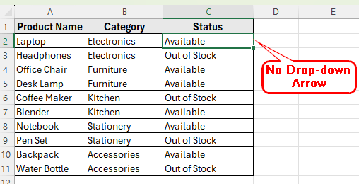 Using Paste Values Option to Remove Drop-Down Arrows