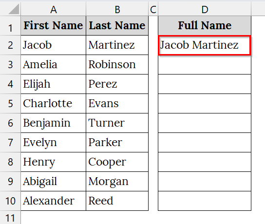 Using the TEXTJOIN Function to Merge Two Columns with a Space