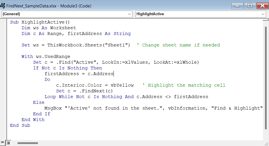 Find and Highlight All Same Words Using FindNext