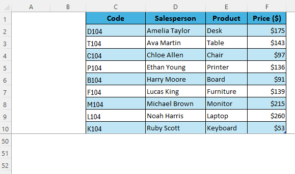 Freeze Panes to Keep the Table Fixed While Scrolling